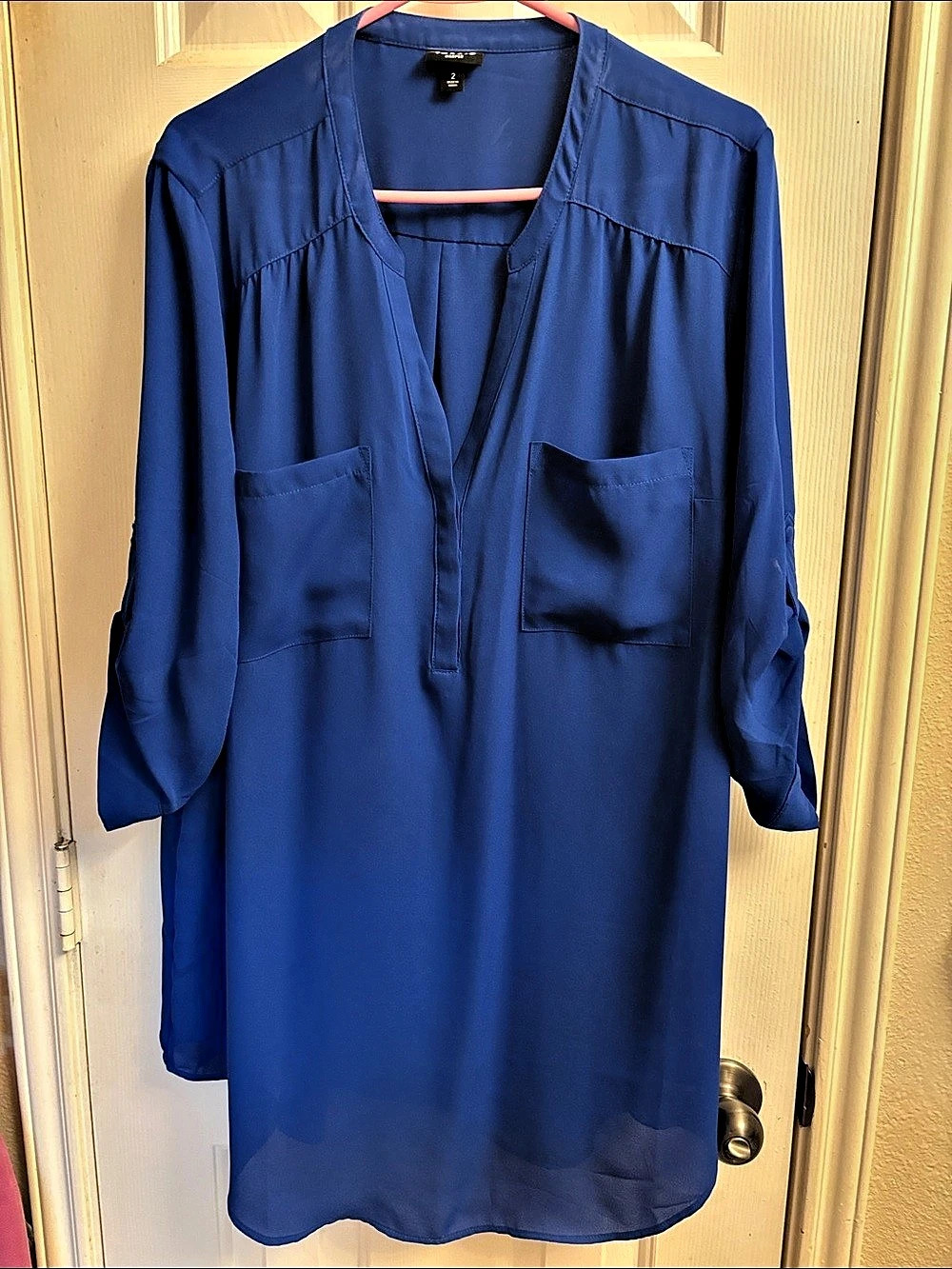 Torrid Harper Georgette Pullover 3/4 Sleeve Blouse Georgette Pullover Blue Tunic
